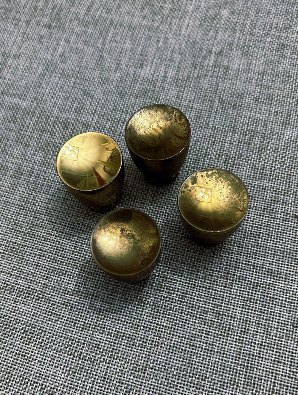 Vintage Retro Mid Century Gold Accent Flat Knob Round Disc Set of Ten